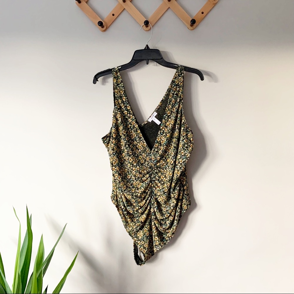 LEITH Ruched Sleeveless Floral Tank Top Mesh Bodysuit | 3X